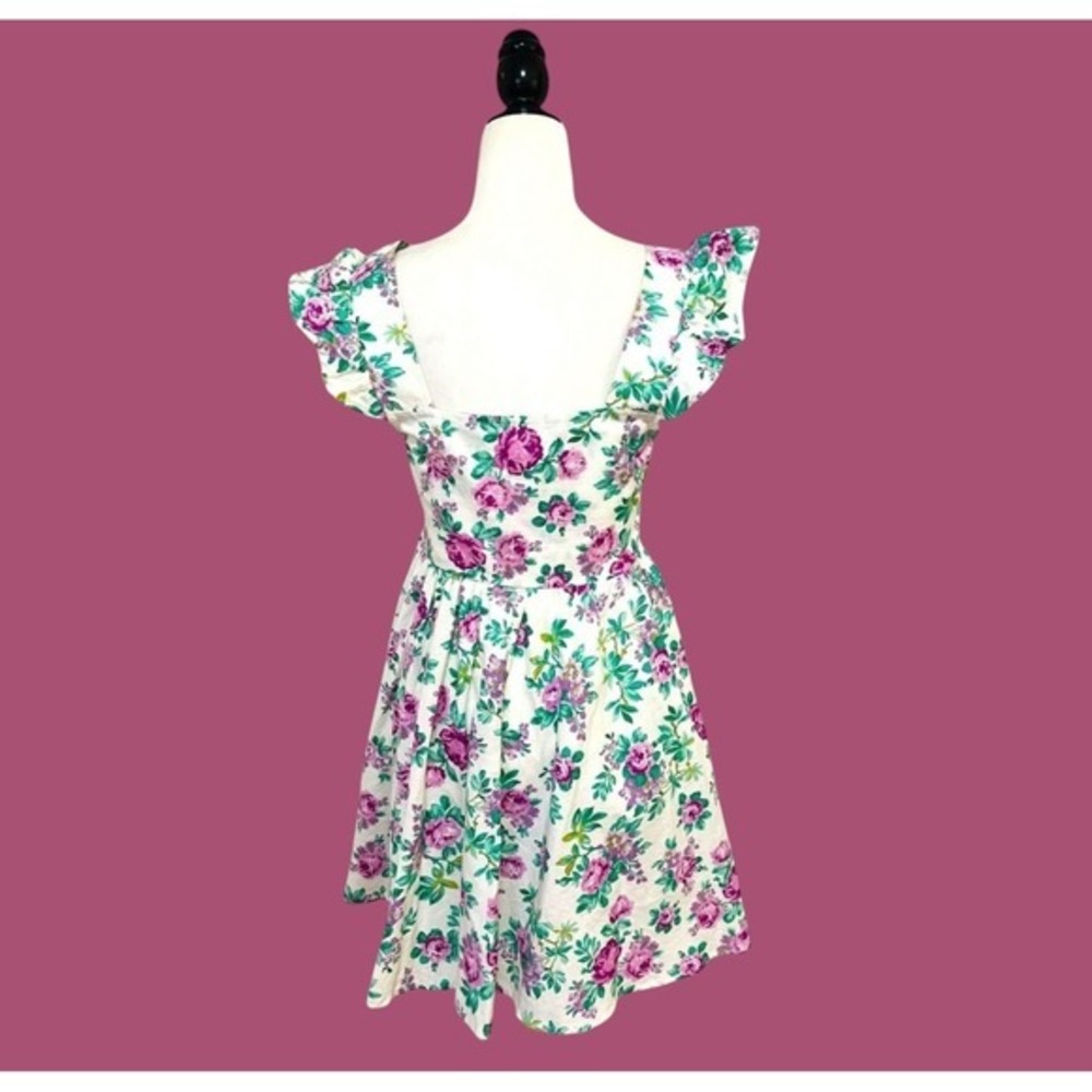 ASOS Design Floral Mini Dress Cottagecore Puff Sleeve White Purple Size S - Picture 8 of 9